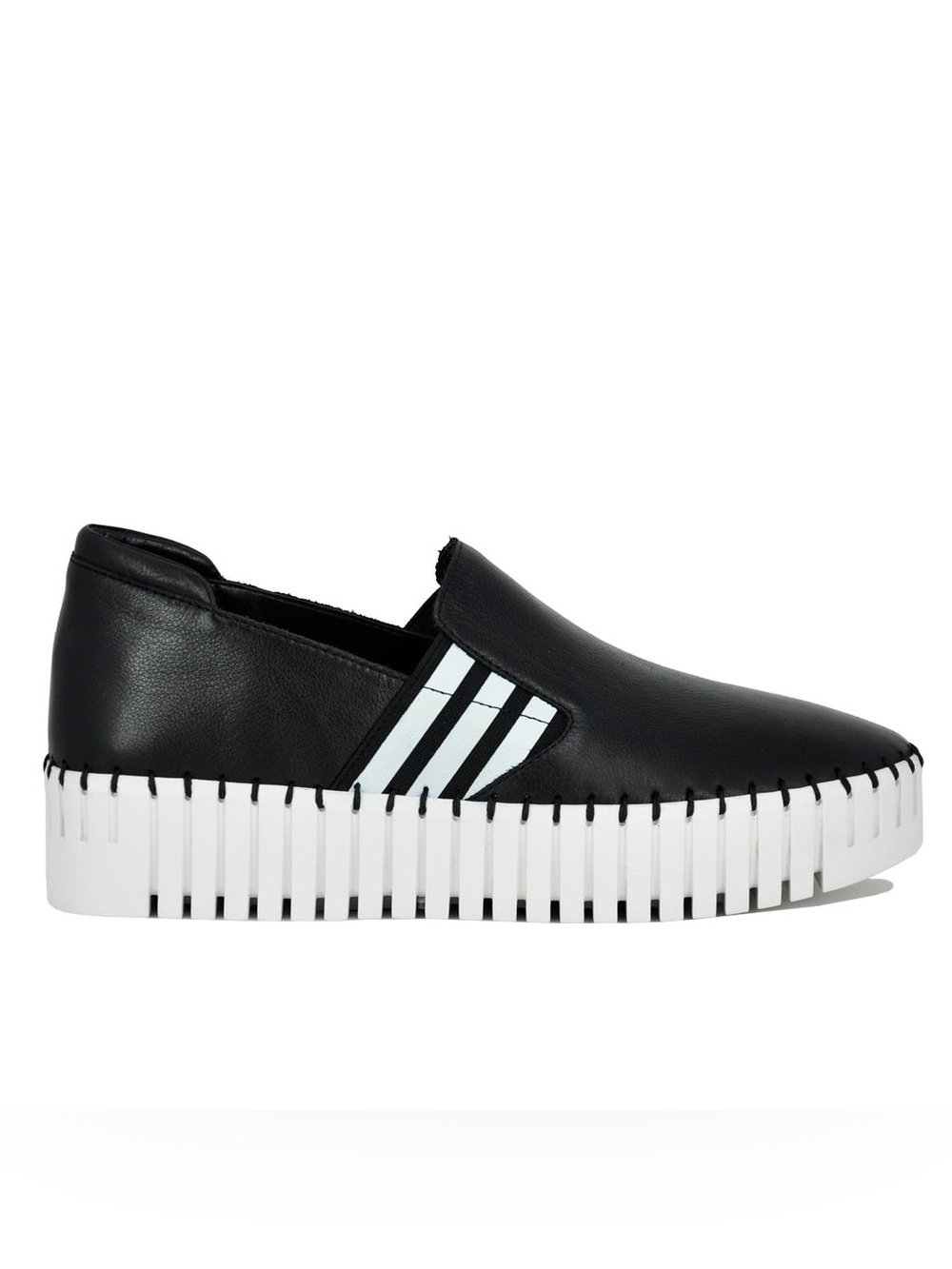 Silent D Becca Leather Black Striped Platform Slip On Sneakers EUC Size 40